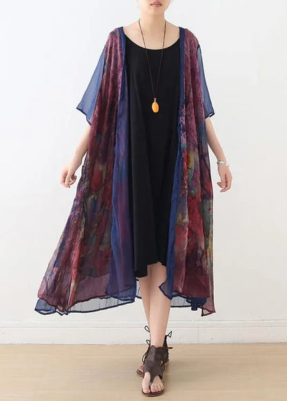 French Print Batwing Sleeve Long Cardigan