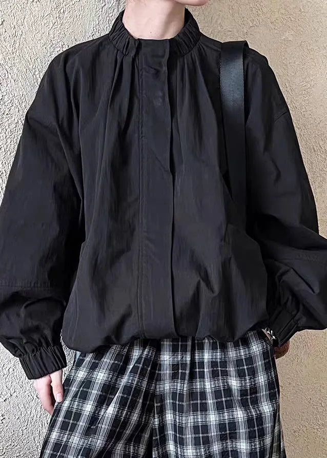 Black Zippered Patchwork Jacket Spring