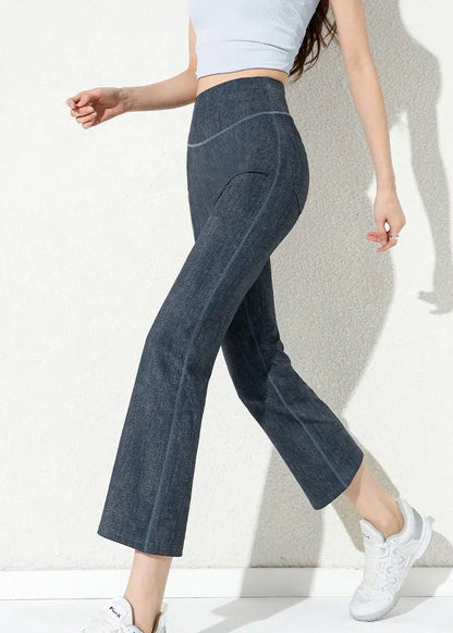 Silm Fit Blue Tummy Control Cotton Crop Pants Summer