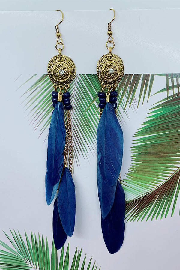 Chain Tassel Feather Earrings