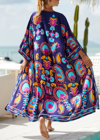 Diy Purple V Neck Print Lace Up Cotton Beach Cardigans Summer