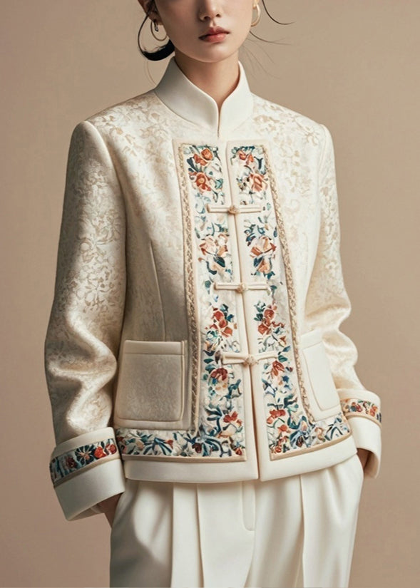 Apricot Print Pockets Cotton Coats Fall