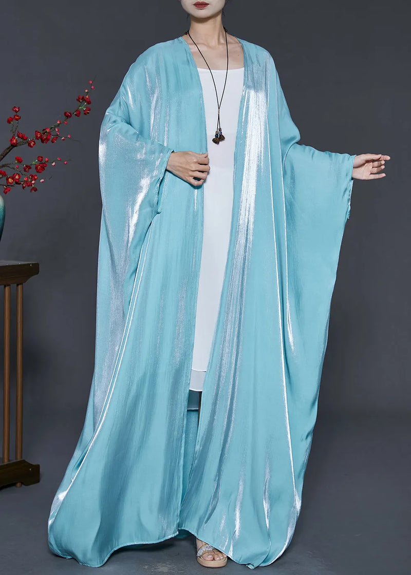 Sky Blue Draping Silk Cardigan Oversized Batwing Sleeve