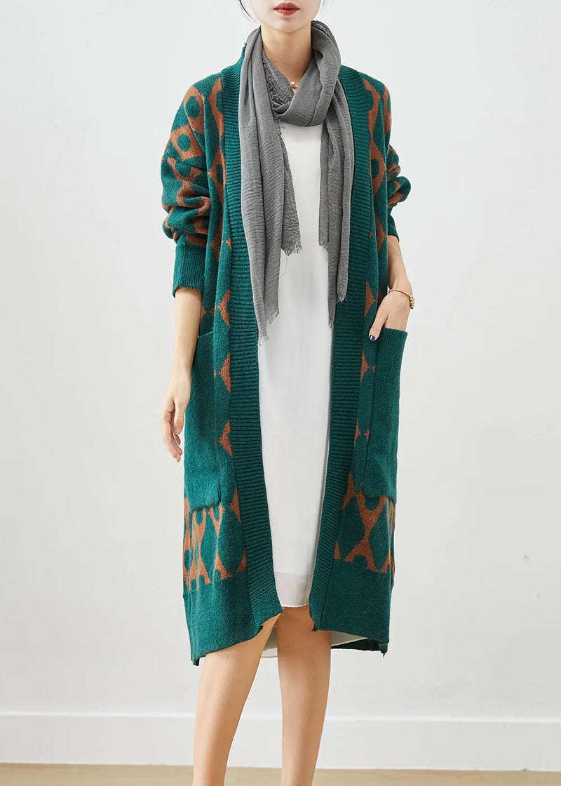 Green Oversized Patchwork Pockets Knit Cardigan Fall