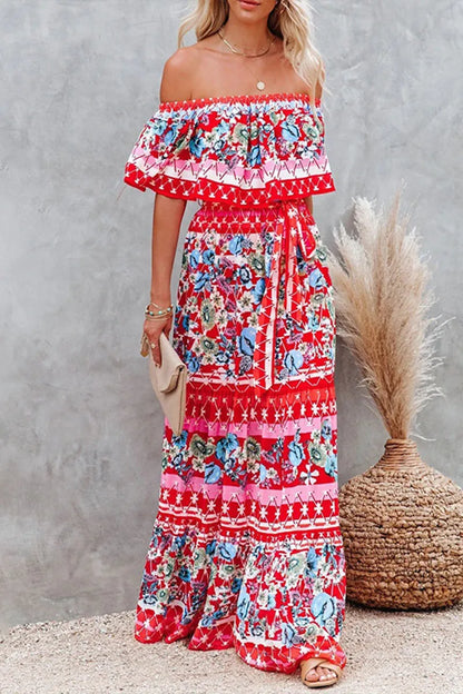 Frenulum Off the Shoulder Printed Dresses