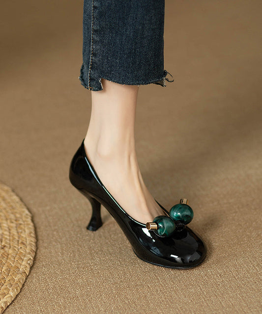 Ball Decorated Splicing Stiletto Heels Black Faux Leather