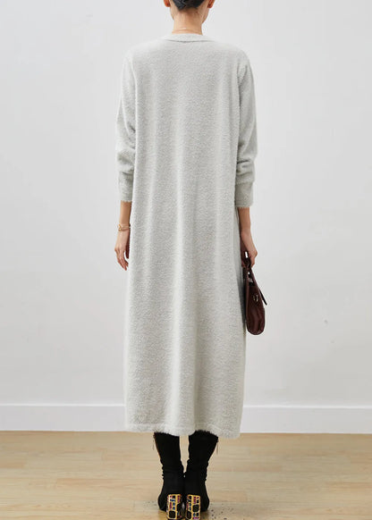 Classy Grey Oversized Mink Velvet Knitted Loose Coat Winter