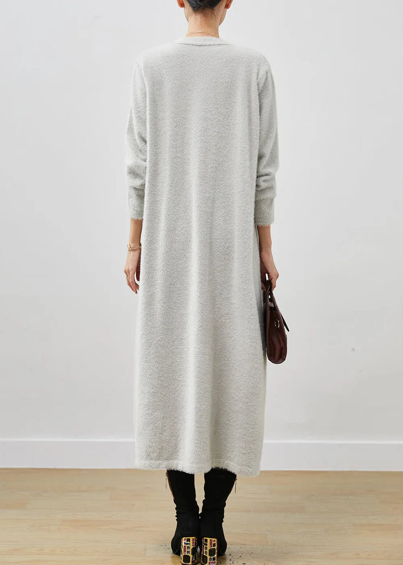 Classy Grey Oversized Mink Velvet Knitted Loose Coat Winter