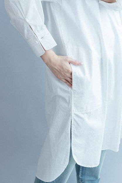 White Cotton Long Shirt Dresses