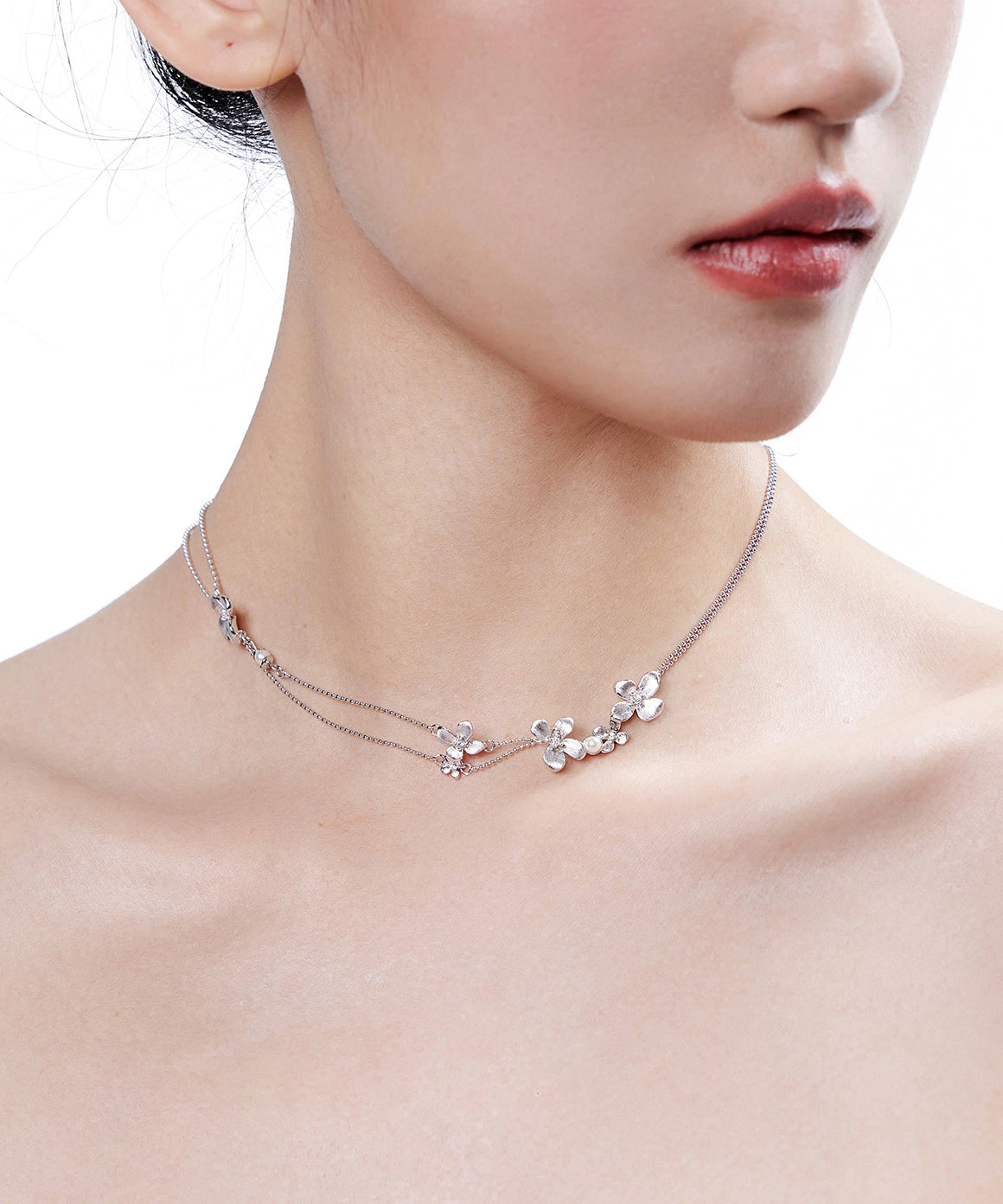 Silver Double Layer Chain Copper Choker