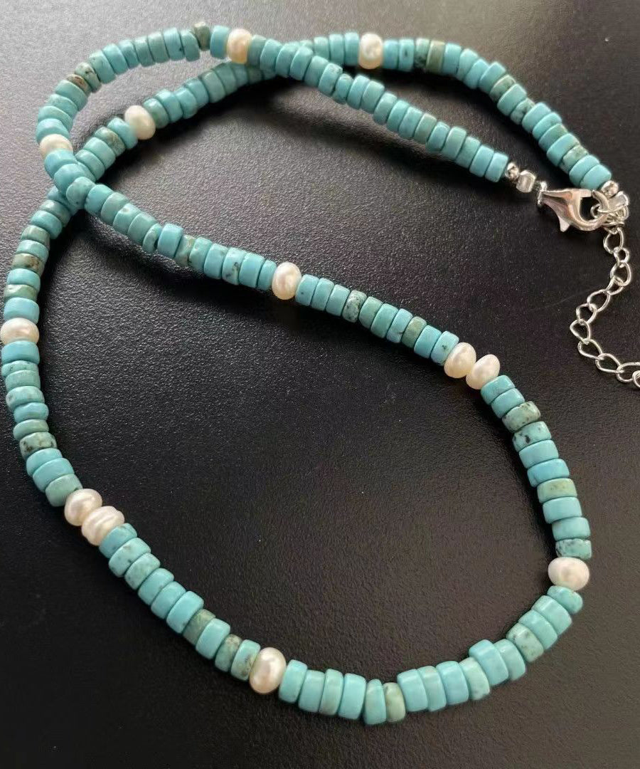 Light Green Sterling Silver Pearl Beading Gratuated Bead Necklace