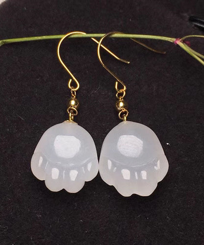 Simple White 14k Gold Jade Cat Paw Drop Earrings