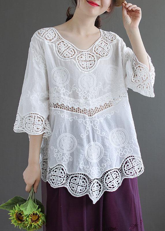 Stylish Khaki O-neck Embroidered Summer Asymmetrical Design Top
