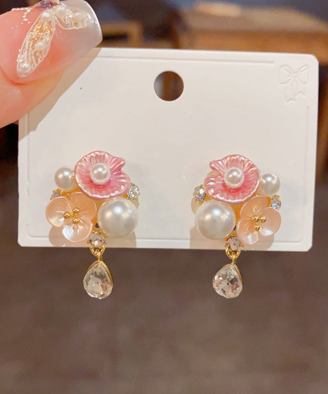 Rainbow Copper Overgild Zircon Pearl Water Droplet Drop Earrings