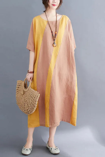 -summer Loose Cotton Linen Stitching Dress