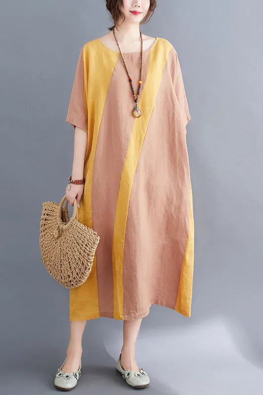 -summer Loose Cotton Linen Stitching Dress