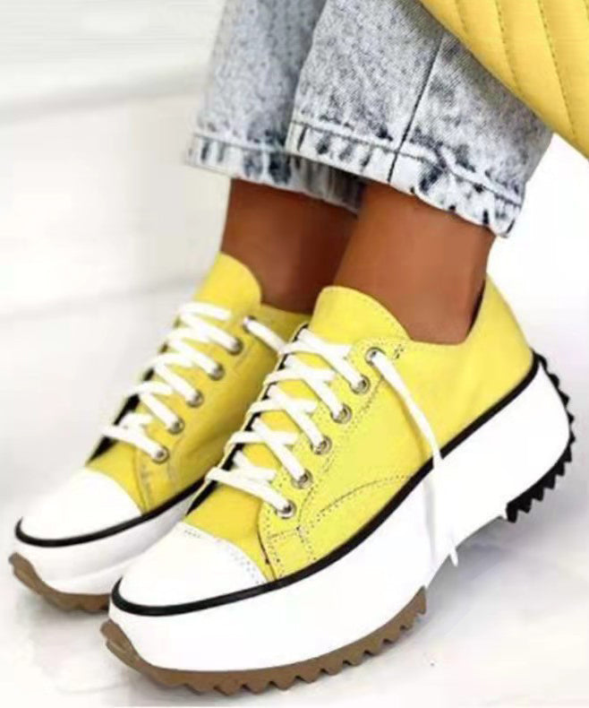 Khaki Canvas Lace Up Splicing Platform Flat Shoes