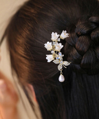 Classy White Alloy Zircon Lily of the Valley U-shaped Hairpin
