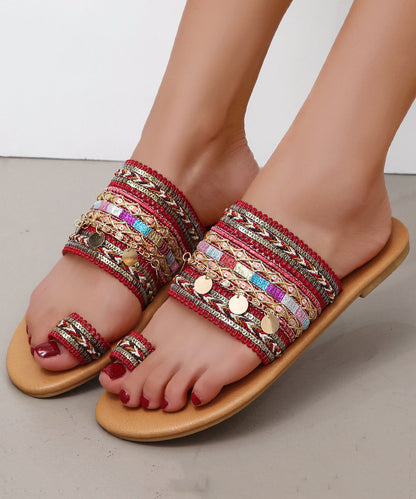 Splicing Slippers Shoes Green Linen Fabric