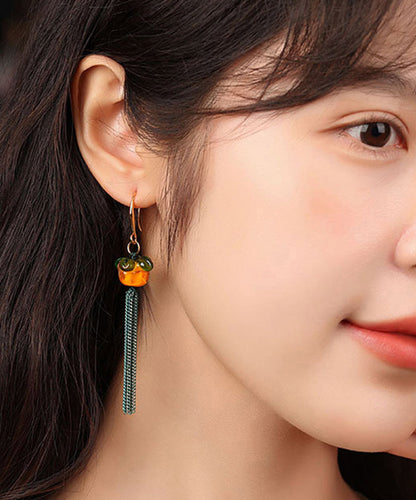 Orange Copper Overgild Coloured Glaze Tassel Drop Earrings