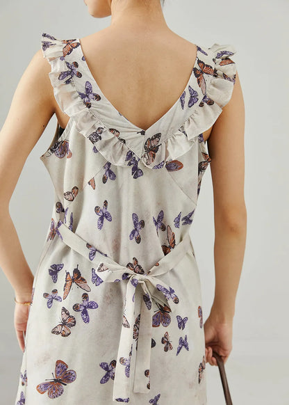French White Ruffled Cotton Ankle Dress Summer