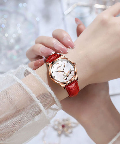 Green Leather Quartz Movement Waterproof Watches