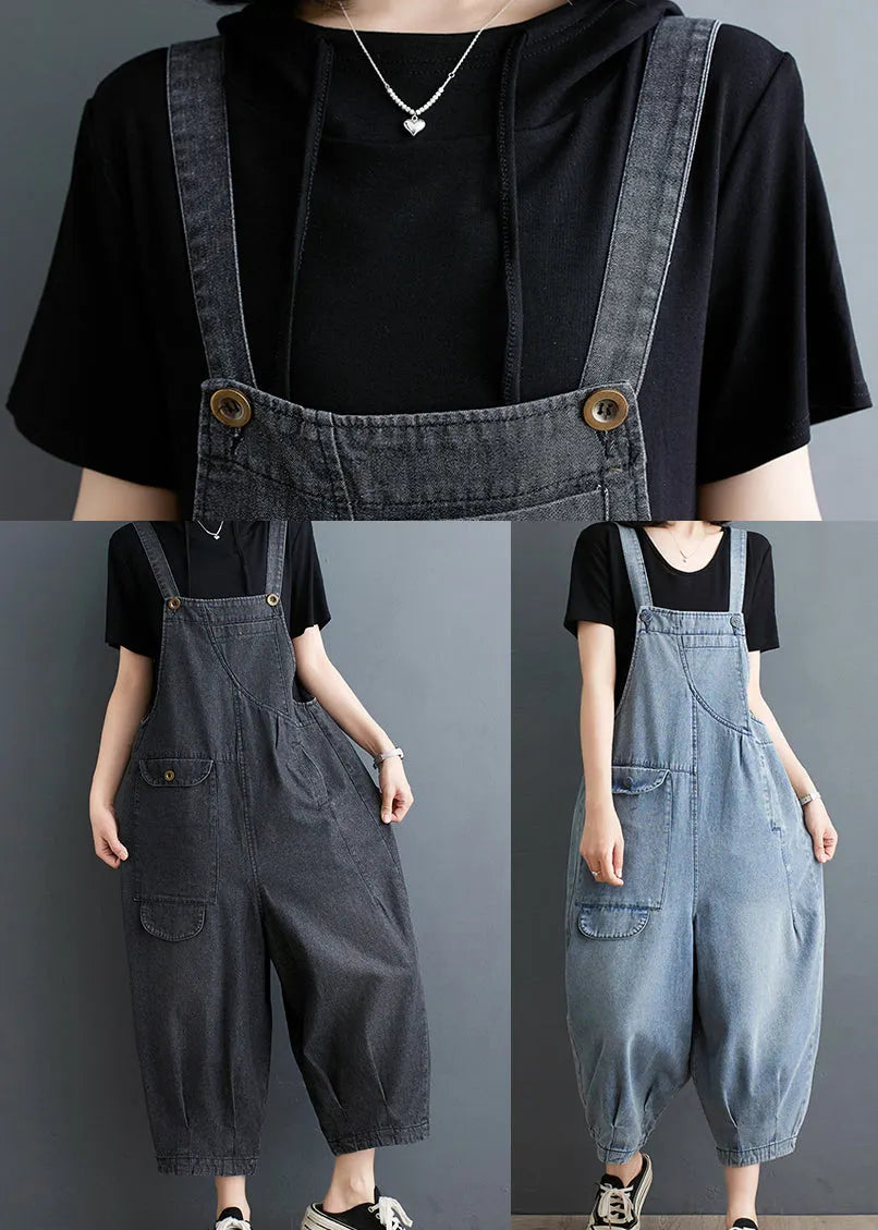 Blue Oversized Denim Jumpsuits Summer