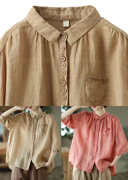 Red Low High Design Linen Shirt Half Sleeve