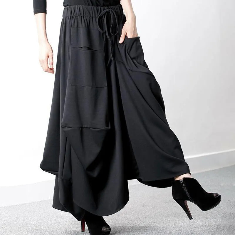 Cotton Clothes 18th Century Elastic Waist Black Skirt