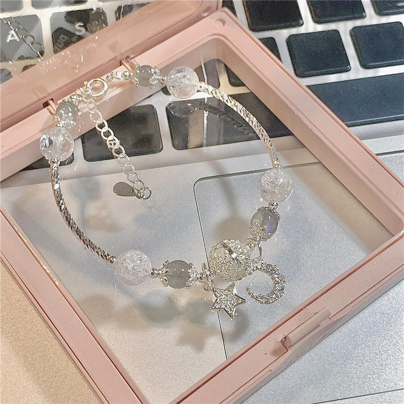 White Crystal Zircon Star Moon Charm Bracelet