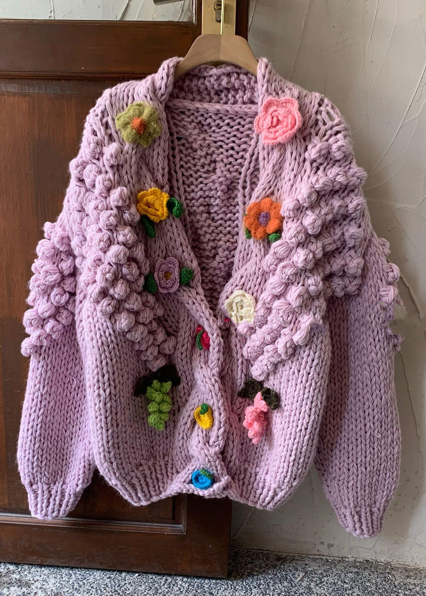 Purple V Neck Button Cozy Knit Cardigans Winter