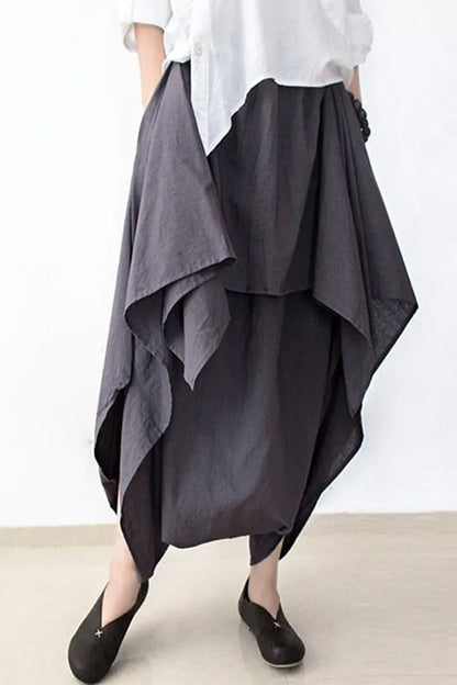Cotton Wide Leg Pants Gray Trousers P4101