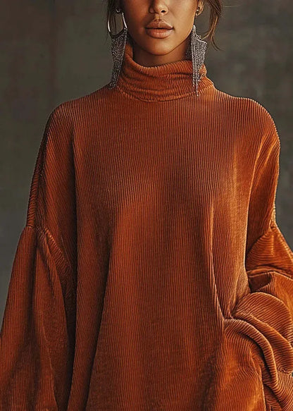 New Orange Tasseled Patchwork Corduroy Dresses Spring