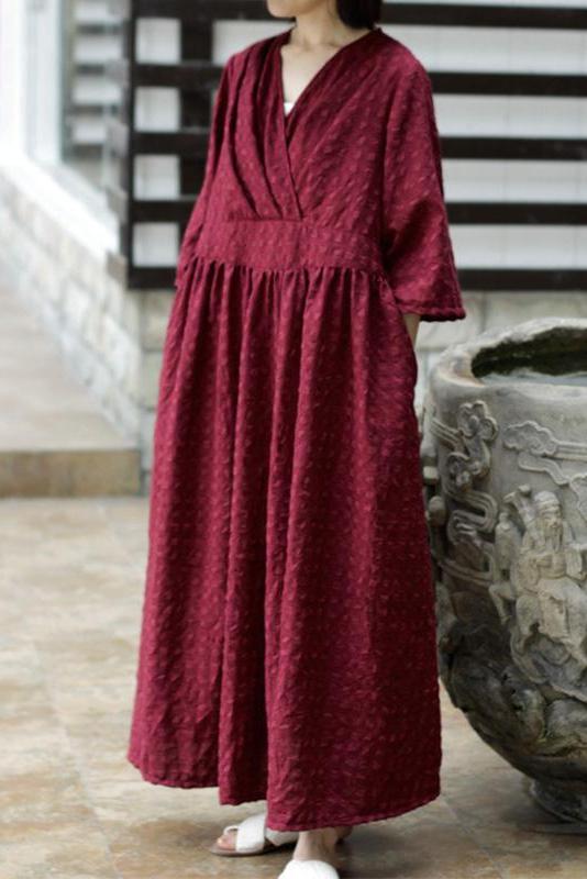 Limited Stock- Flare Sleeve Plaid Lacing V-neck Maxi Dress