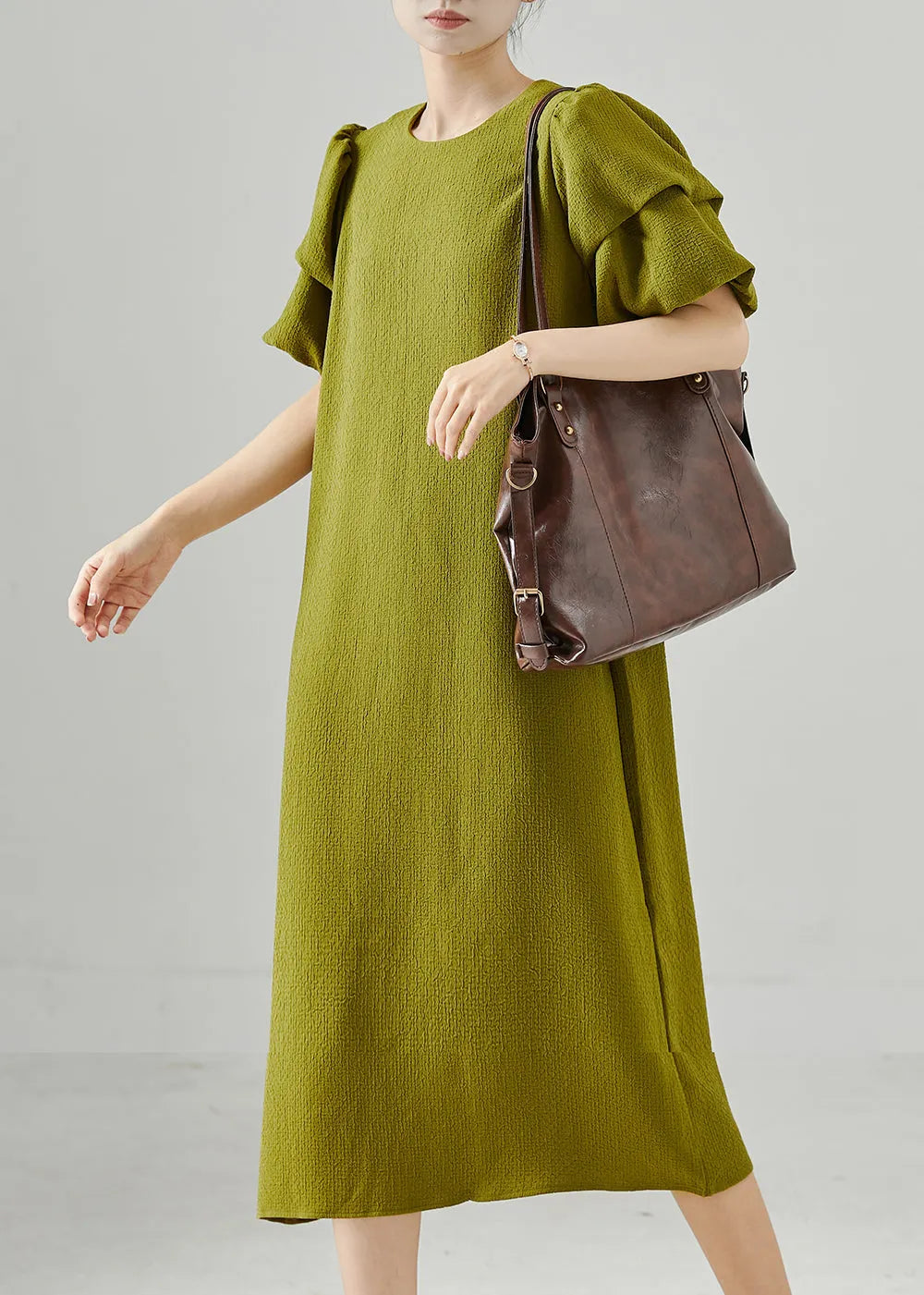 Green Puff Sleeve Spandex Dresses Summer