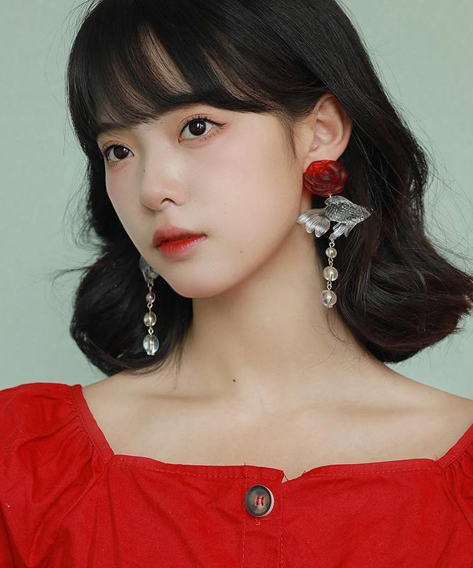 Unique Transparent Goldfish Crystal Tassel Long Earrings