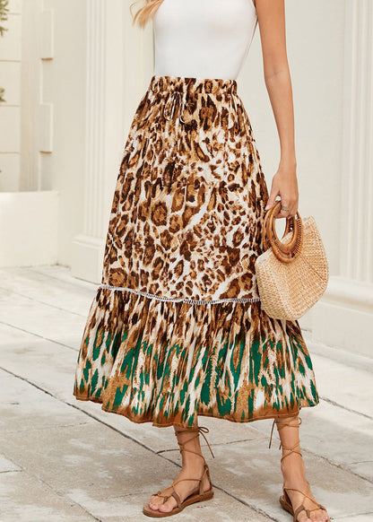 Leopard Print Wrinkled Patchwork Cotton Skirt Summer