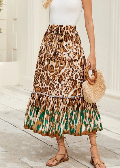 Leopard Print Wrinkled Patchwork Cotton Skirt Summer