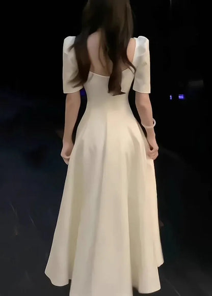 White Square Collar Cotton Long Dress Summer