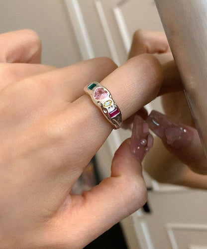 Boutique Rainbow Stainless Steel Asymmetrical Zircon Love Rings Three Piece Set