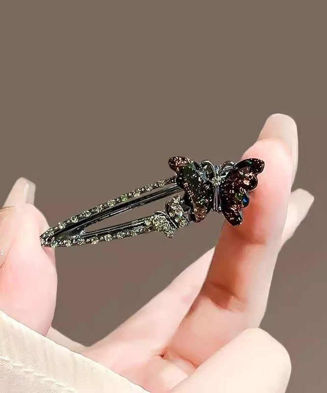 Black Alloy Zircon Coloured Glaze Butterfly Hairpin