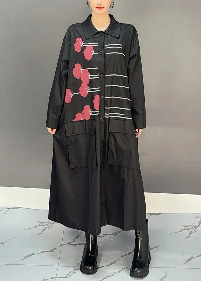 Black Pockets Maxi Dress Peter Pan Collar Spring
