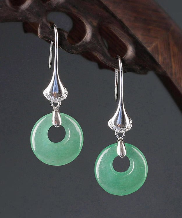 Green Sterling Silver Jade Drop Earrings