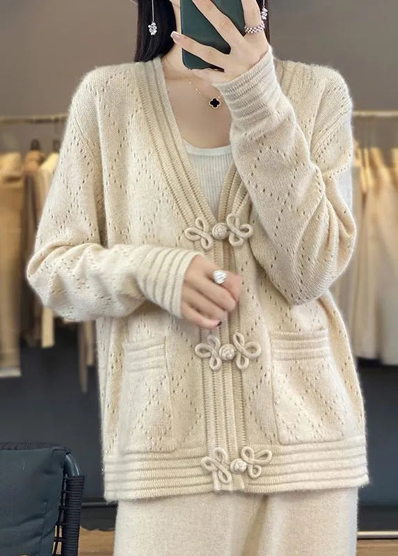French Camel Button Pockets Wool Coat Spring