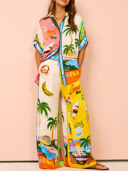 Vacation Beach Sunny Summer Style Printed Two Piece Set - Top