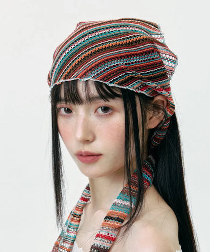 Thin Colored Striped Knitted Hollow Out Head Boonie Hat