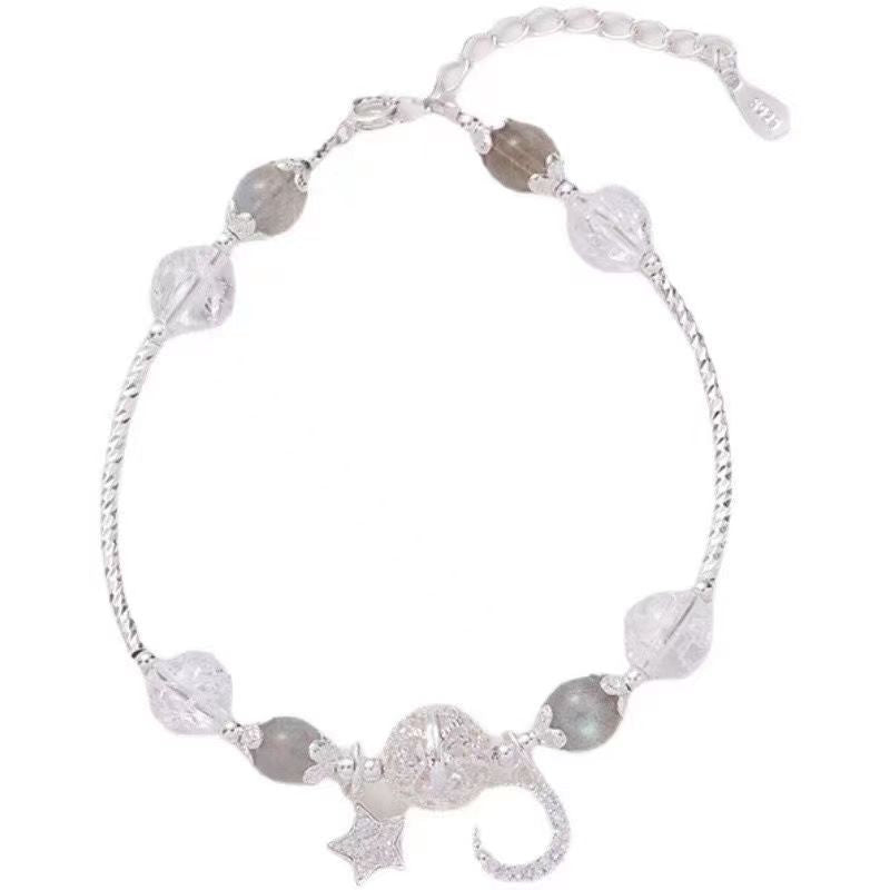 White Crystal Zircon Star Moon Charm Bracelet