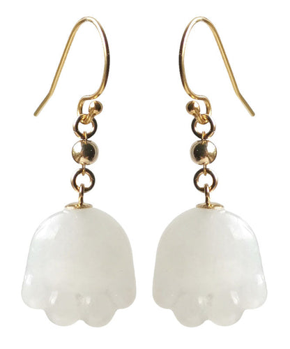Simple White 14k Gold Jade Cat Paw Drop Earrings