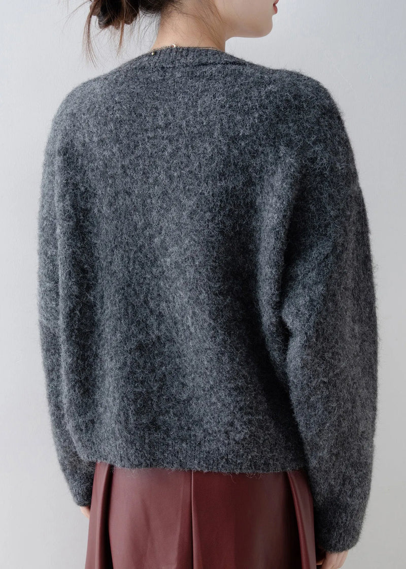 Grey O Neck Zircon Knit Sweaters Spring