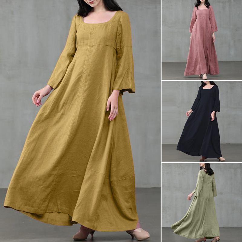 Summer Vacation Dress Spring Outfit Retro Dress With Large Pendulum Linen